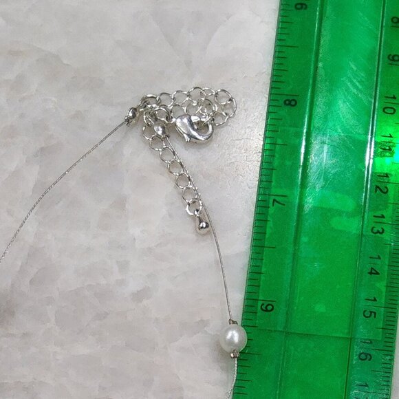 Vintage Faux Pearl and Pave Rhinestone Station Necklace Silver Tone - Picture 3 of 3